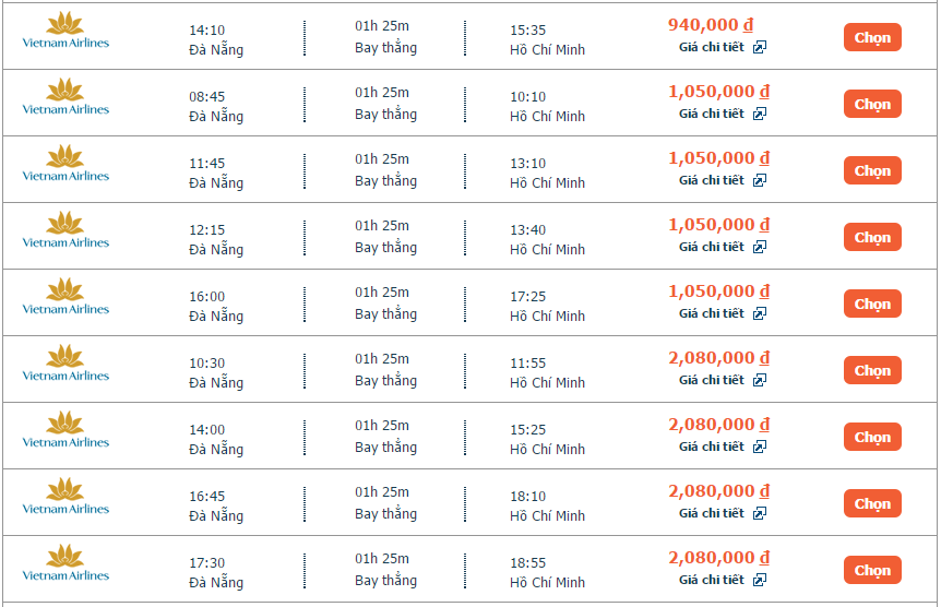 Giá vé máy bay từ Đà Nẵng đi Sài Gòn là bao nhiêu?