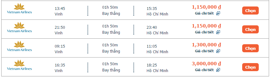      Bảng giá của hãng Vietnam Airline trên alove.vn