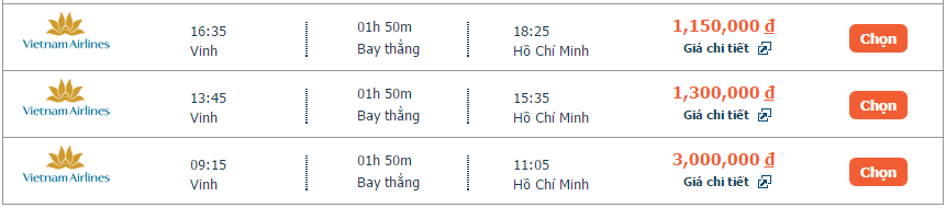 Bảng giá vé của hãng Vietnam Airline trên alove.vn
