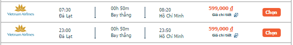 Bảng giá vé của hãng Vietnames Airline trên alove.vn