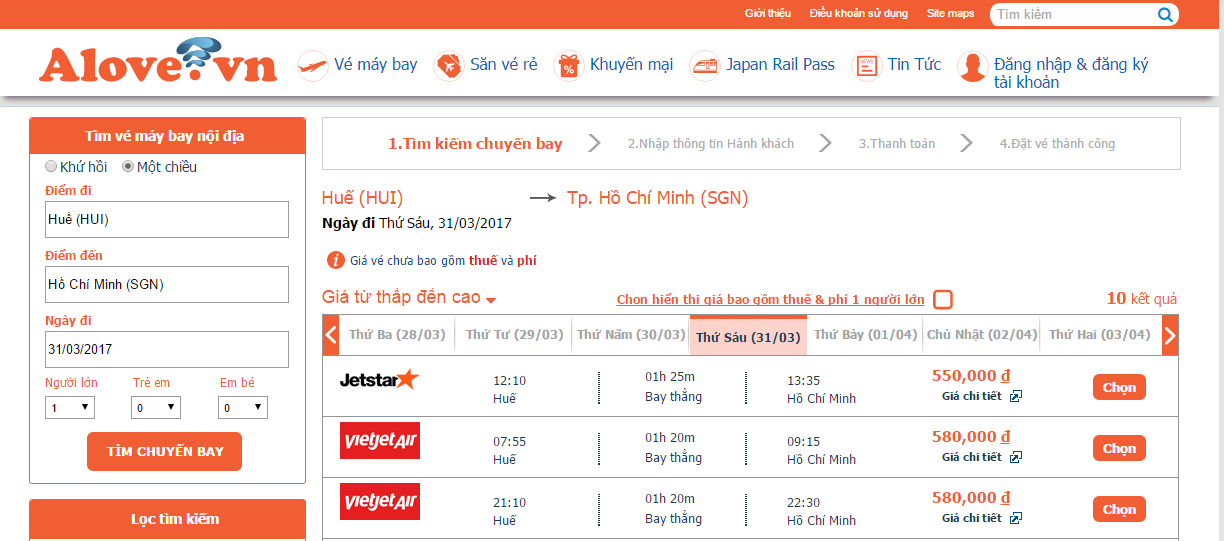 Bảng giá vé các hãng hàng không trên alove.vn