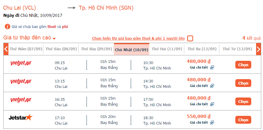 Tìm đặt nhanh vé máy bay Chu lai đi Sài Gòn hot nhất