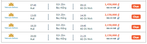 Bảng giá vé của hãng trên alove.vn