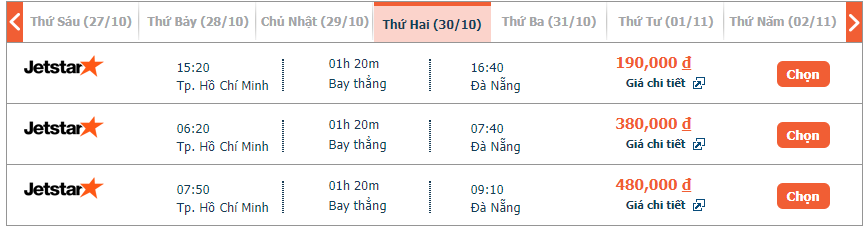 Vé máy bay Jetstar Pacific từ Sài Gòn đi Đà Nẵng tháng 10 4