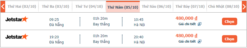 Vé máy bay Jetstar Pacific từ Hà Nội đi Đà Nẵng tháng 10 khứ hồi 3