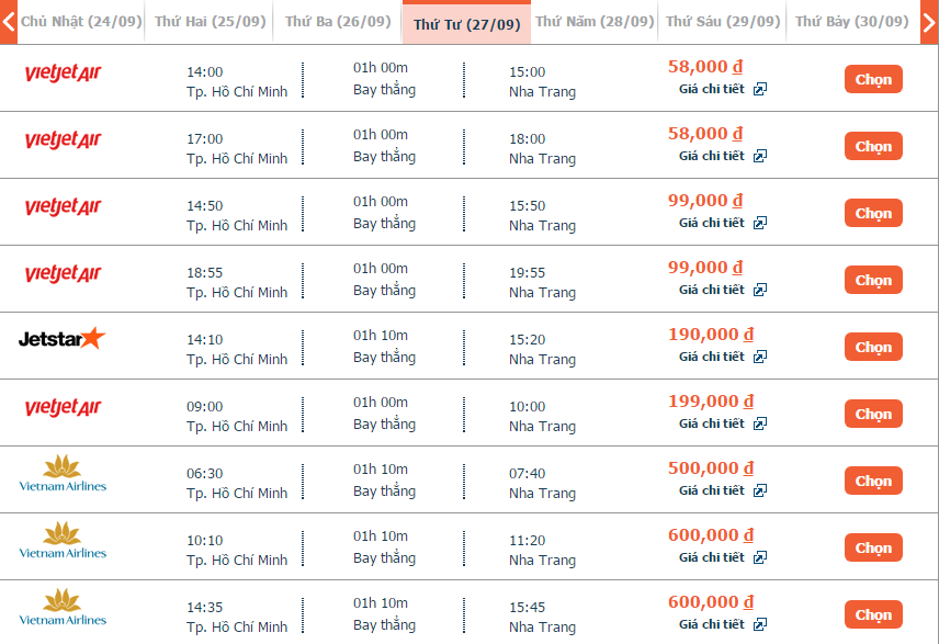 vé máy bay Hồ Chí Minh đi Nha Trang khứ hồi 1