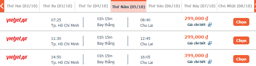 Vé máy bay VietJet Air Chu Lai đi Nha Trang khứ hồi 4