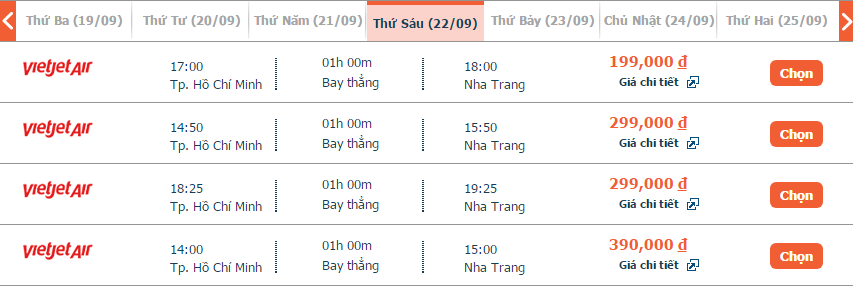 vé máy bay VietJet Air từ Hồ Chí Minh đi Nha Trang tháng 9 2