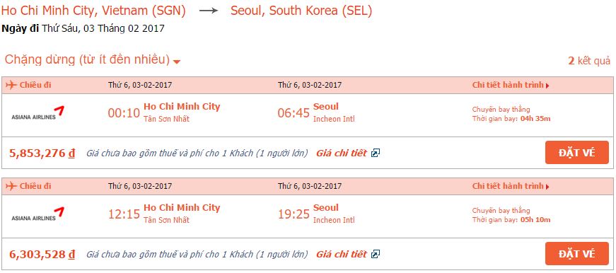 Vé máy bay Asiana Airlines từ Sài Gòn đi Incheon
