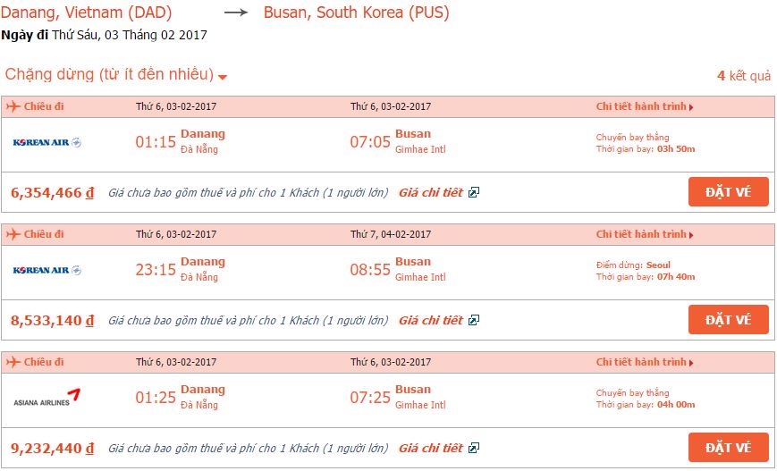 Vé máy bay Đà Nẵng đi Busan