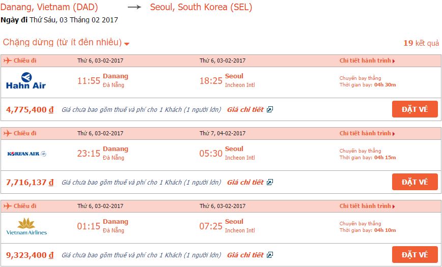 Vé máy bay Đà Nẵng đi Seoul