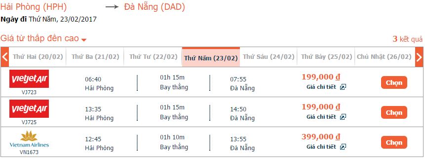 Bảng giá vé máy bay từ Hải Phòng đi Đà Nẵng