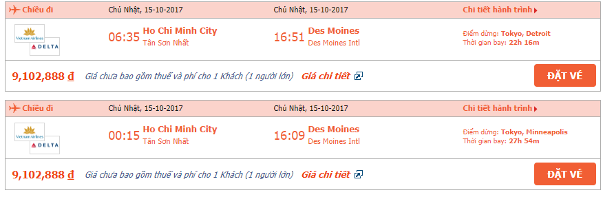 vé máy bay Hồ Chí Minh đi Iowa