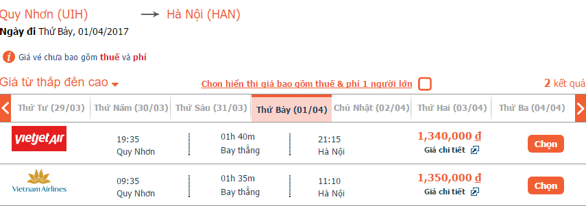Vé máy bay từ Quy Nhơn đi Hà Nội