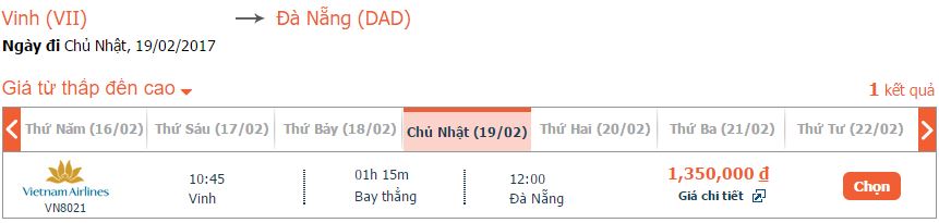 Bảng giá vé máy bay từ Vinh đi Đà Nẵng