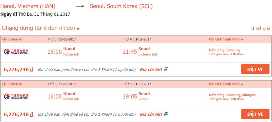 Vé máy bay China Eastern Airlines từ Hà Nội đi Seoul