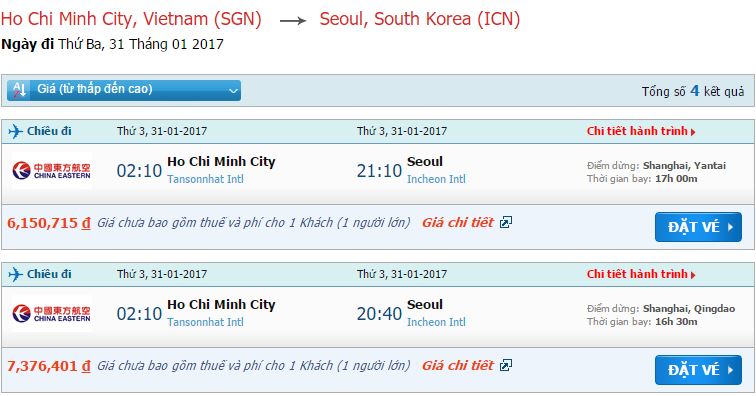 Vé máy bay China Eastern Airlines từ Sài Gòn đi Seoul
