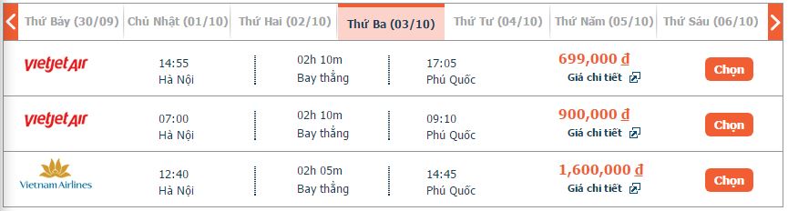 đặt vé máy bay Điện Biên đi Phú Quốc tháng 10 3