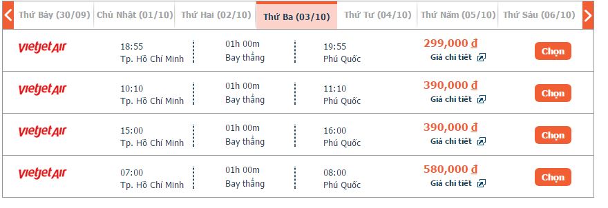 giá vé máy bay Sài Gòn đi Phú Quốc Vietjet tháng 10 2