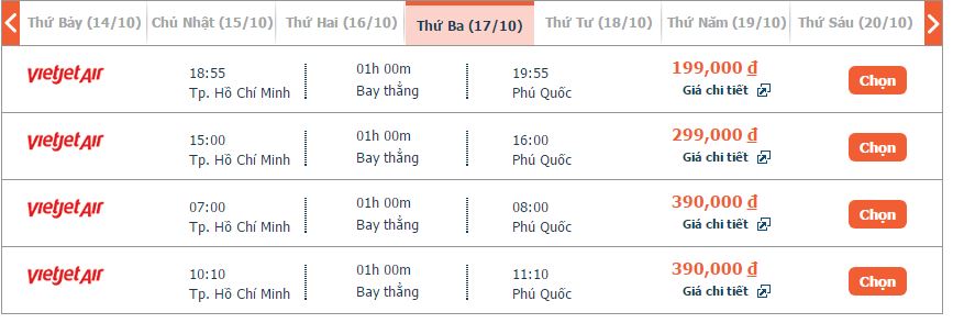 giá vé máy bay Sài Gòn đi Phú Quốc Vietjet tháng 10 3