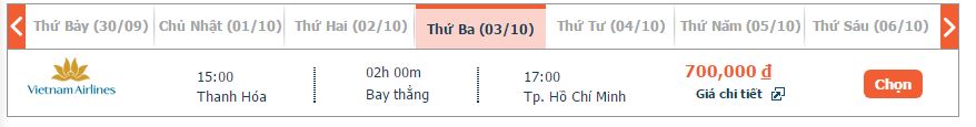 giá vé máy bay Thanh Hóa đi Sài Gòn Vietnam Airlines 2