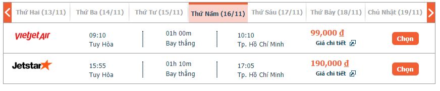 giá vé máy bay Tuy Hòa đi Sài Gòn tháng 11 3