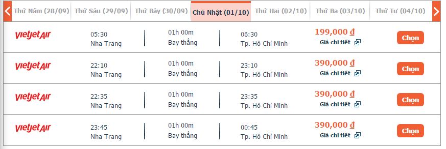 giá vé máy bay Vietjet Nha Trang đi Sài Gòn 2