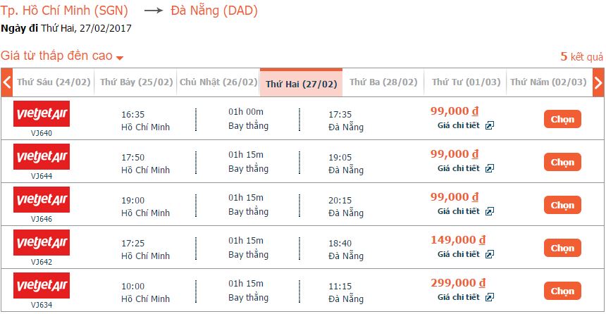 Vé máy bay từ Hồ Chí Minh đi Đà Nẵng Vietjet Air