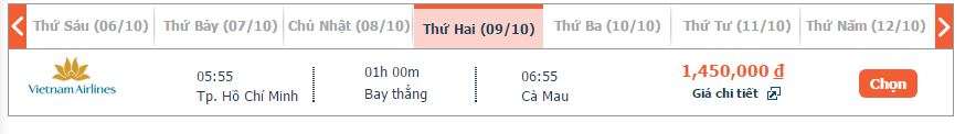 Vé máy bay Cà Mau đi Phú Quốc Vietnam Airlines khứ hồi 5