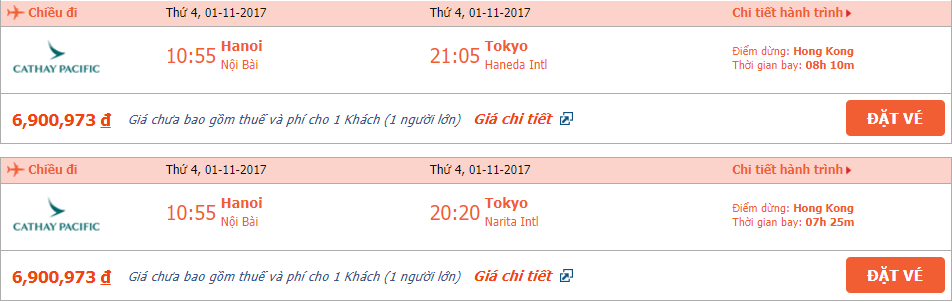 Vé máy bay Cathay Pacific đi Nhật Bản tháng 10 1