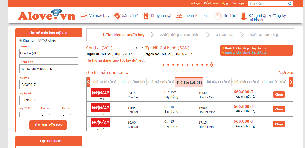 Vé máy bay Chu Lai đi Sài Gòn giá rẻ khuyến mại sốc