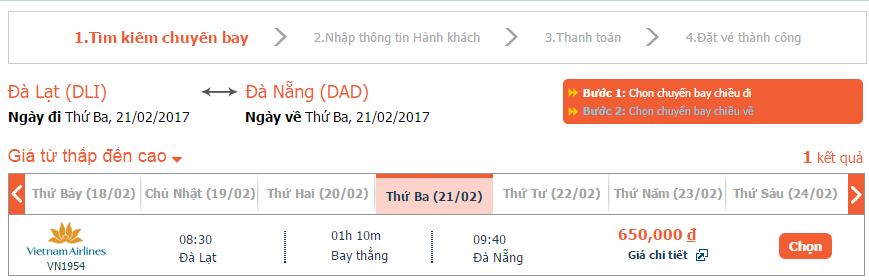 Giá vé máy bay từ Đà Lạt đi Đà Nẵng