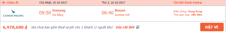 Vé máy bay Đà Nẵng đi Busan tháng 10 1