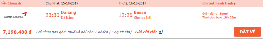 Vé máy bay Đà Nẵng đi Busan tháng 10 2