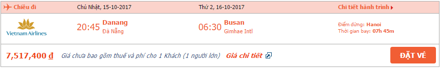 Vé máy bay Đà Nẵng đi Busan tháng 10 3