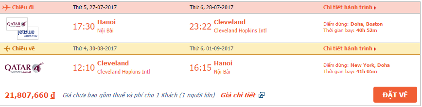 vé máy bay đi Cleveland