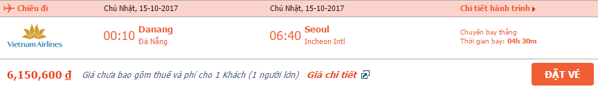 Vé máy bay đi Hàn Quốc tháng 10 2