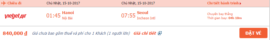 Vé máy bay Hà Nội đi Seoul tháng 10 1