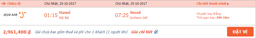 Vé máy bay Hà Nội đi Seoul tháng 10 2