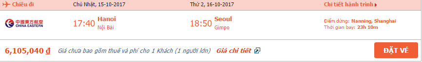 Vé máy bay Hà Nội đi Seoul tháng 10 3