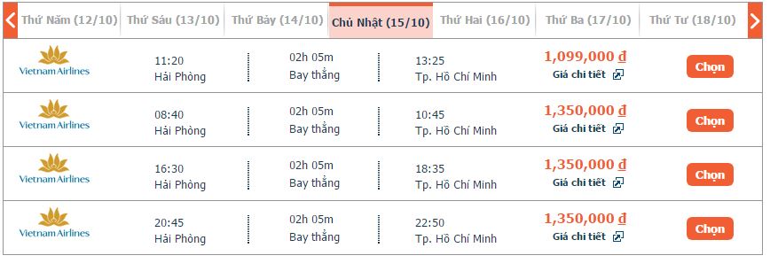 Vé máy bay Hải Phòng đi Sài Gòn Vietnam Airlines khứ hồi 2