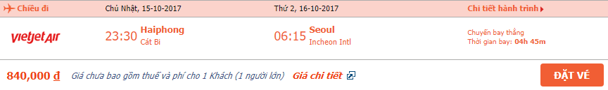 Vé máy bay Hải Phòng đi Seoul tháng 10 1