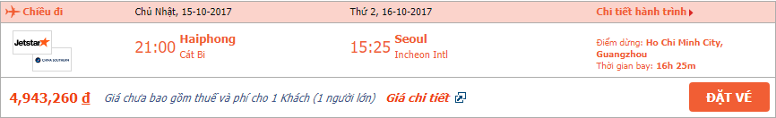 Vé máy bay Hải Phòng đi Seoul tháng 10 2