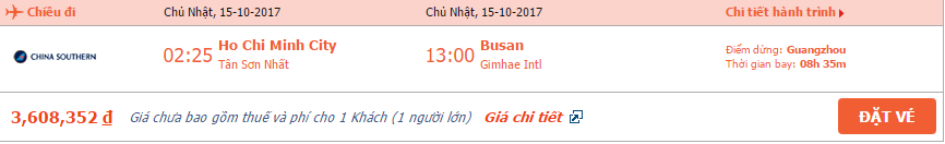 Vé máy bay Hồ Chí Minh đi Busan tháng 10 1