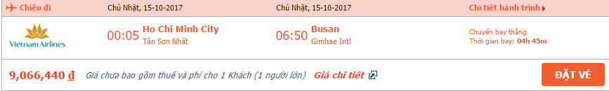Vé máy bay Hồ Chí Minh đi Busan tháng 10 2
