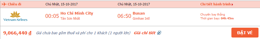 Vé máy bay Hồ Chí Minh đi Hàn Quốc tháng 10 2