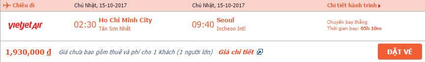 Vé máy bay Hồ Chí Minh đi Hàn Quốc tháng 10 3