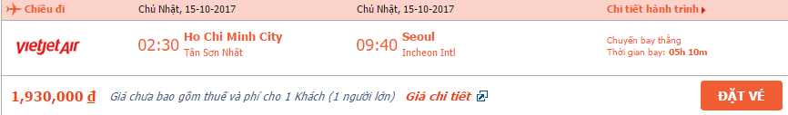 Vé máy bay Hồ Chí Minh đi Seoul tháng 10 1