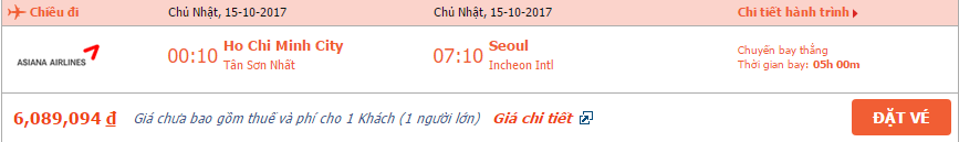 Vé máy bay Hồ Chí Minh đi Seoul tháng 10 2