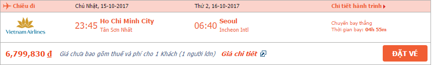 Vé máy bay Hồ Chí Minh đi Seoul tháng 10 3